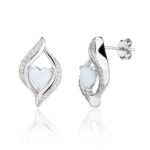 Kolczyki srebrne serduszka z opalem i cyrkoniami