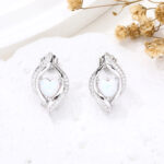 Kolczyki srebrne serduszka z opalem i cyrkoniami - obrazek 2