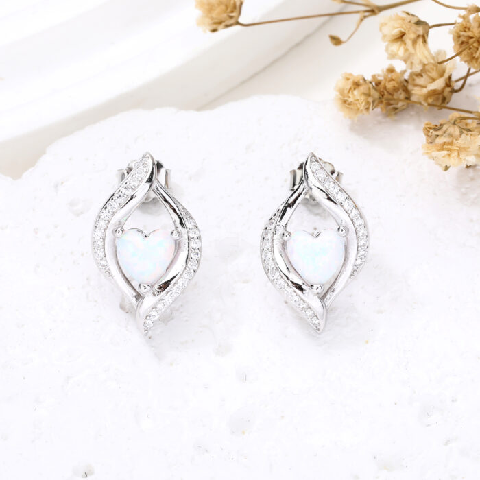 Kolczyki srebrne serduszka z opalem i cyrkoniami - obrazek 2
