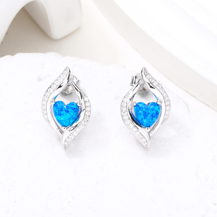 Kolczyki srebrne serduszka z opalem i cyrkoniami - obrazek 2