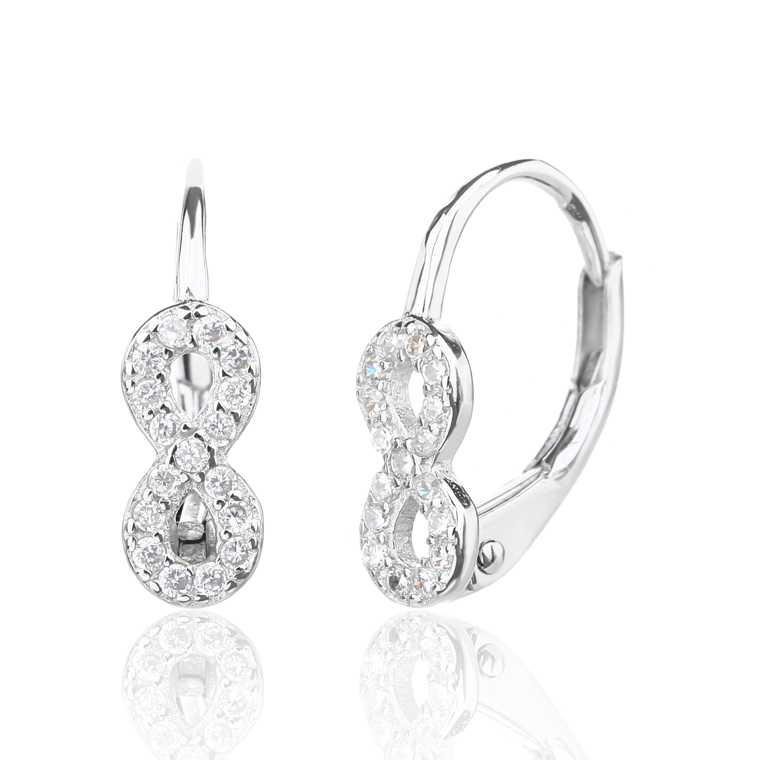 10026621_01 Kolczyki srebrne infinity nieskończoność cyrkonie - obrazek 1