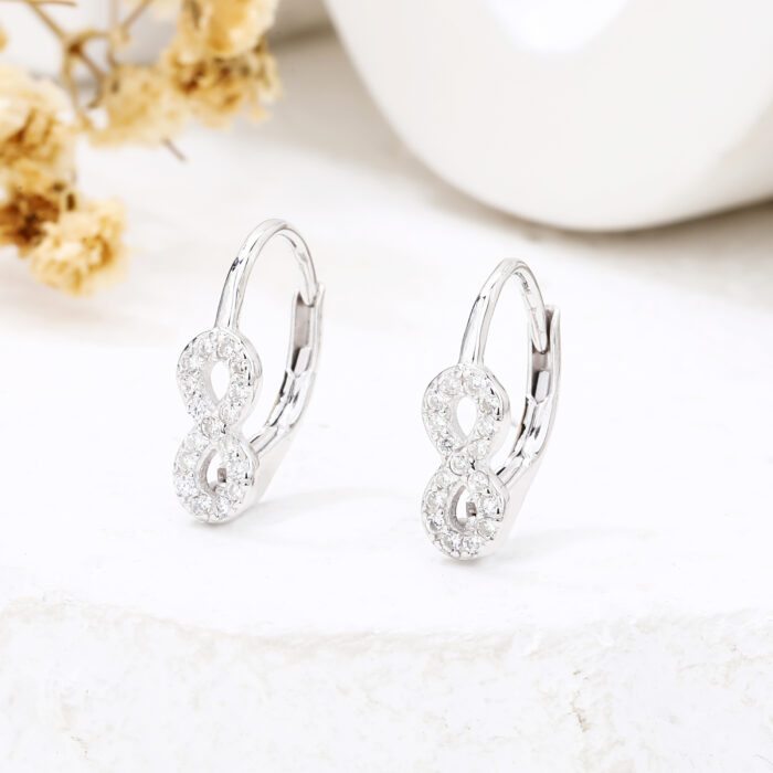 Kolczyki srebrne infinity nieskończoność cyrkonie - obrazek 2