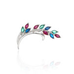 Broszka srebrna 925 listki z kolorowymi cyrkoniami