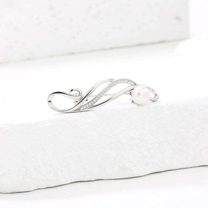 Broszka srebrna 925 z cyrkoniami i perełką - obrazek 2