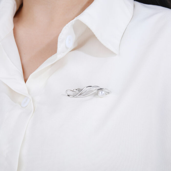 Broszka srebrna 925 z cyrkoniami i perełką - obrazek 3