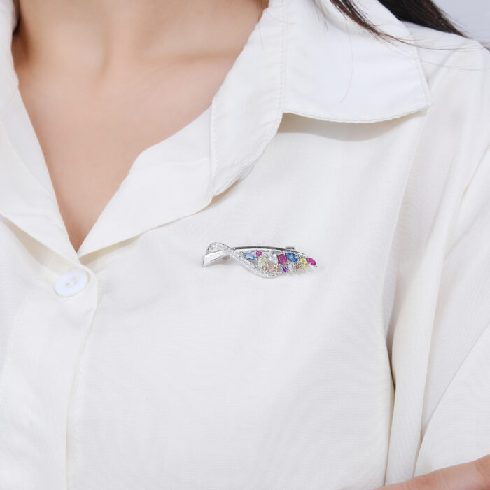 Broszka srebrna 925 z kolorowymi cyrkoniami - obrazek 2