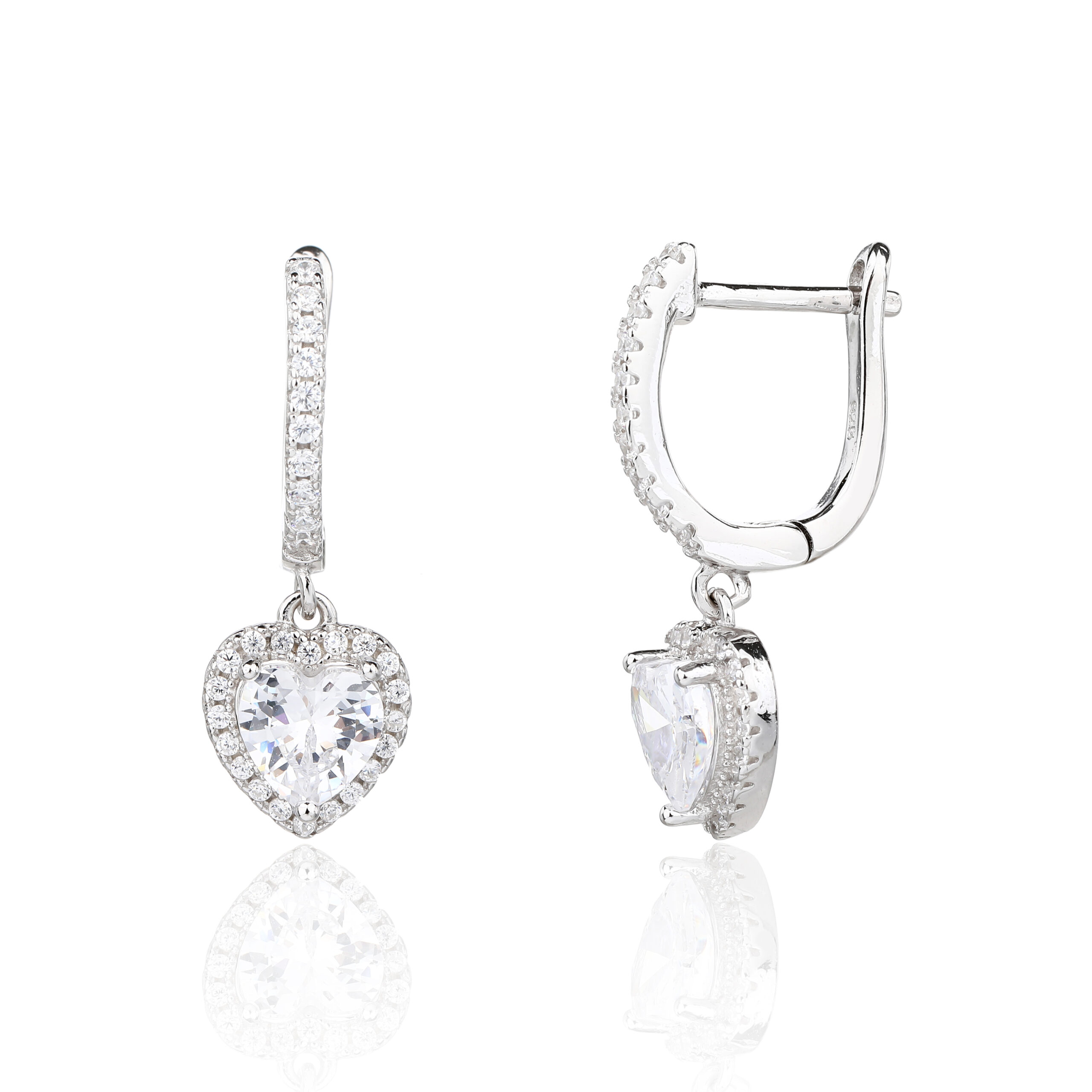 10026689 Kolczyki srebrne serduszka cyrkonie - obrazek 1