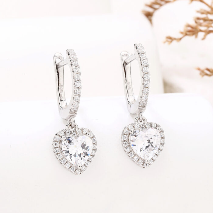 Kolczyki srebrne serduszka cyrkonie - obrazek 2