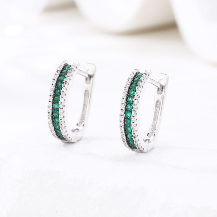 Kolczyki srebrne cyrkonie szmaragdowe - obrazek 2