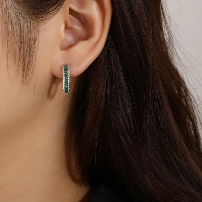Kolczyki srebrne cyrkonie szmaragdowe - obrazek 3