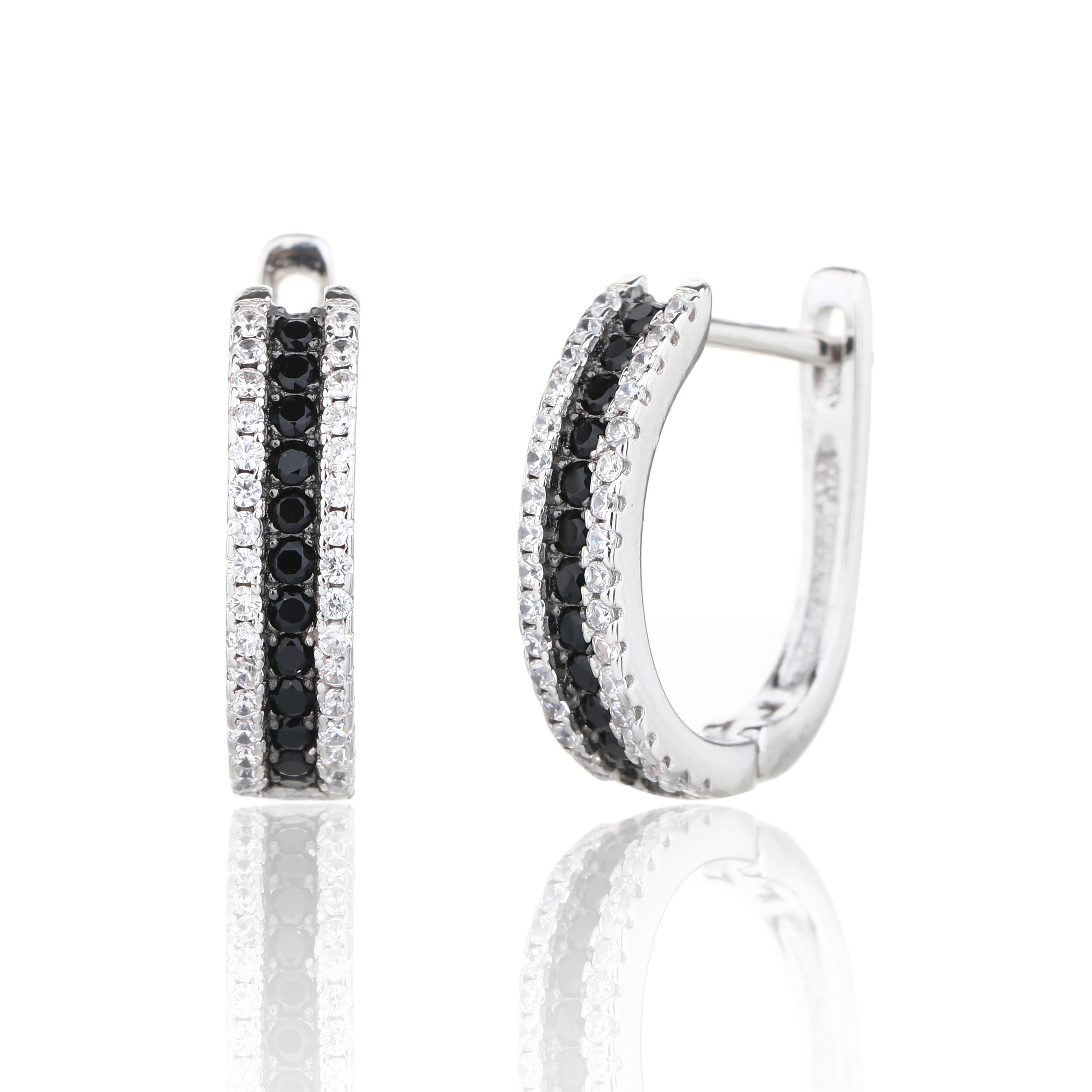 10027066_01 Kolczyki srebrne cyrkonie czarne i białe - obrazek 1