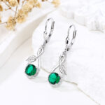 Kolczyki srebrne wiszące listki cyrkonie szmaragdowe - obrazek 2