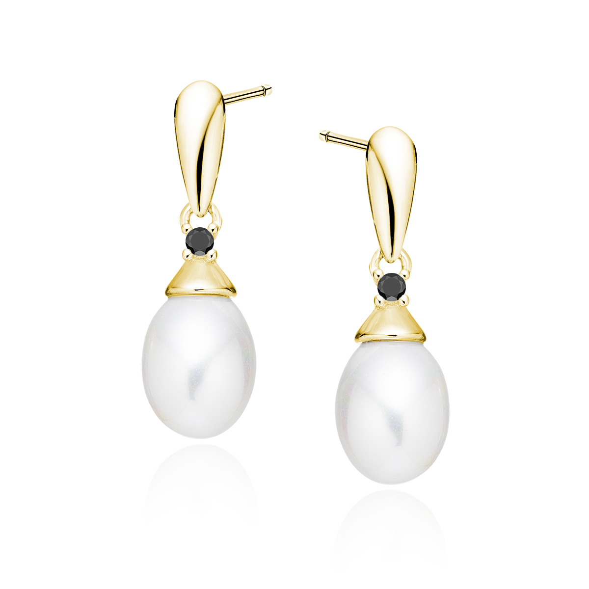 15236 - Z1959EG_B Kolczyki srebrne pozłacane perły z czarną cyrkonią - obrazek 1