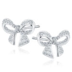 Kolczyki srebrne kokardki z cyrkoniami