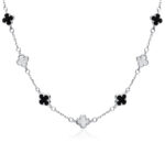 Naszyjnik srebrny z onyksem i masą perłową - koniczynka