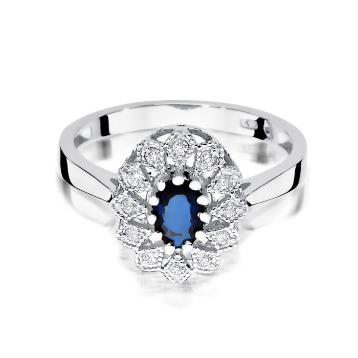 Pierścionek złoty z szafirem i diamentami BD-W354B - obrazek 2