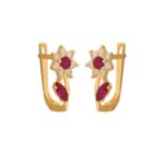 Kolczyki złote kwiatuszki ciemny róż komunia święta