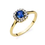 Pierścionek złoty z diamentami i szafirem KH-P148