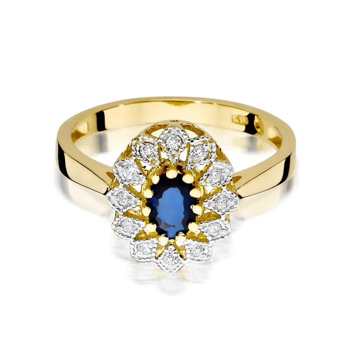 Pierścionek złoty z szafirem i diamentami BD-W354 - obrazek 2