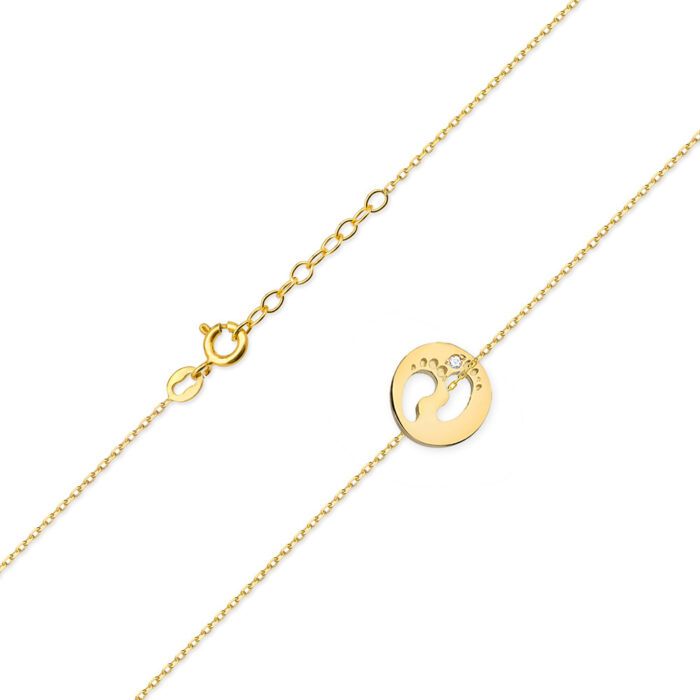 Naszyjnik złoty stópki z diamentem - obrazek 2