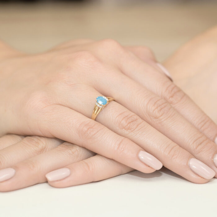 Pierścionek żółte złoto z topazem i diamentami BD-W05 - obrazek 4