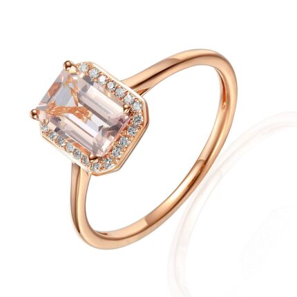 Pierścionek zaręczynowy z morganitem i diamentami naturalnymi - różowe złoto pr. 585, 0,96 ct