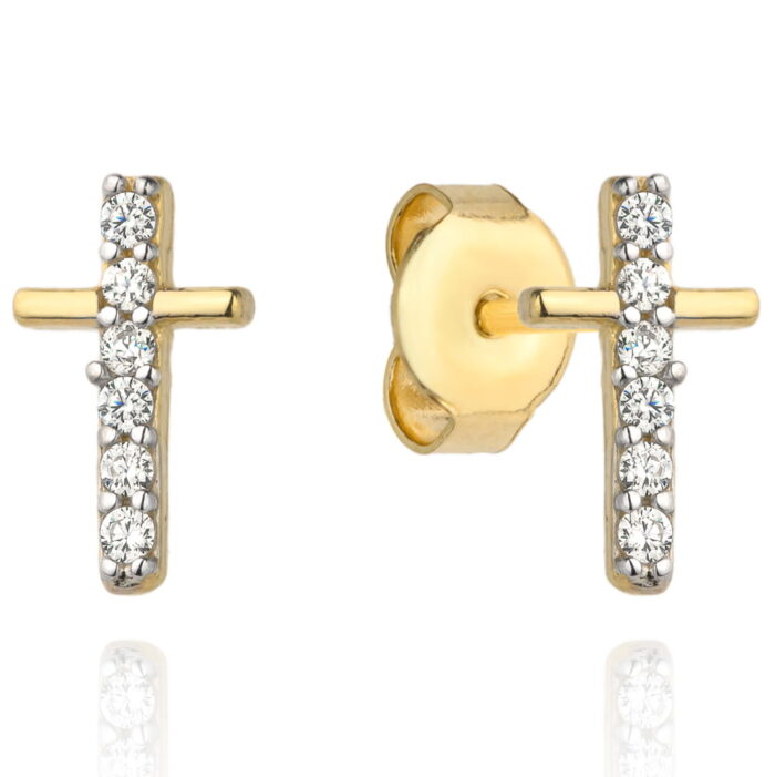 Kolczyki złote krzyżyki z cyrkoniami - obrazek 2