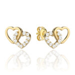 Kolczyki złote splecione serduszka z cyrkoniami