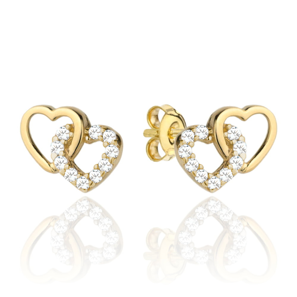 7-25-K01299-2 (1) Kolczyki złote splecione serduszka z cyrkoniami - obrazek 1