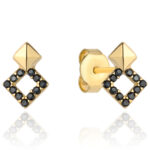 Kolczyki złote dwa romby z czarnymi kamieniami