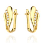 Kolczyki złote falka z rzędem cyrkonii