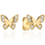 Kolczyki złote motylek i skrzydełka z cyrkonii