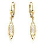 Kolczyki złote wiszące łezka i trzy cyrkonie