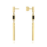 Kolczyki złote wiszące pałeczki z czarnym kamieniem