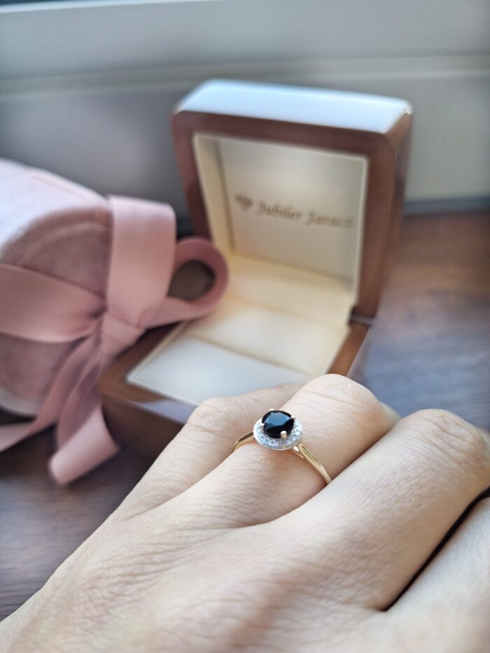 Pierścionek zaręczynowy z agatem - żółte złoto pr. 585, 0,06 ct - zdjęcie 3