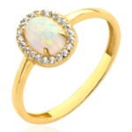 Pierścionek złoty z opalem i cyrkoniami