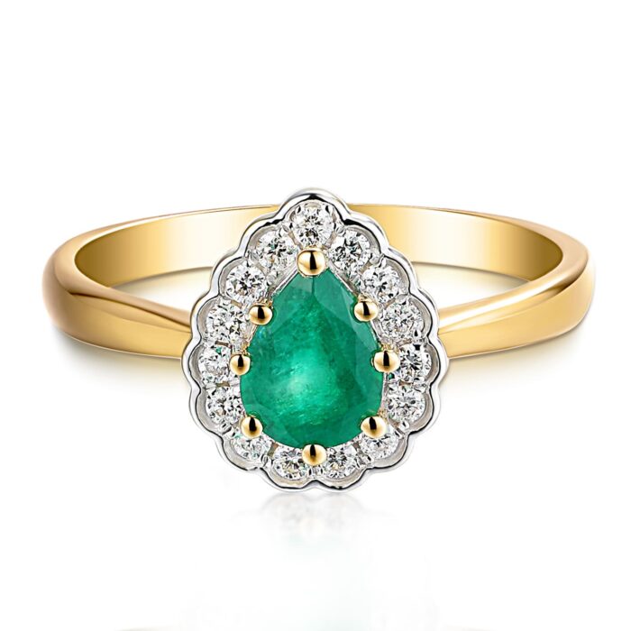 Pierścionek złoty ze szmaragdem i diamentami - obrazek 2