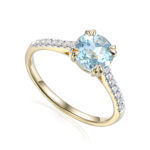 Pierścionek złoty z akwamarynem i diamentami