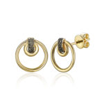 Kolczyki złote koła z czarnymi diamentami