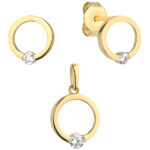 Złoty komplet – kolczyki i zawieszka kółeczko z cyrkonią