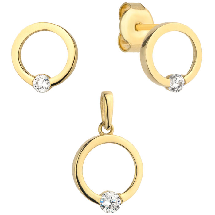 Złoty komplet – kolczyki i zawieszka kółeczko z cyrkonią - obrazek 2