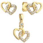 Złoty komplet – kolczyki serca i zawieszka z cyrkoniami