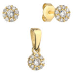 Złoty komplet – kolczyki i zawieszka kwiatuszek z cyrkoniami