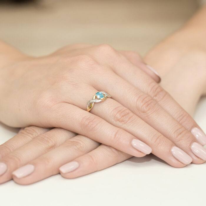 Pierścionek żółte złoto z topazem i diamentami BD-W28 - obrazek 4