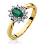Pierścionek złoty ze szmaragdem i diamentami