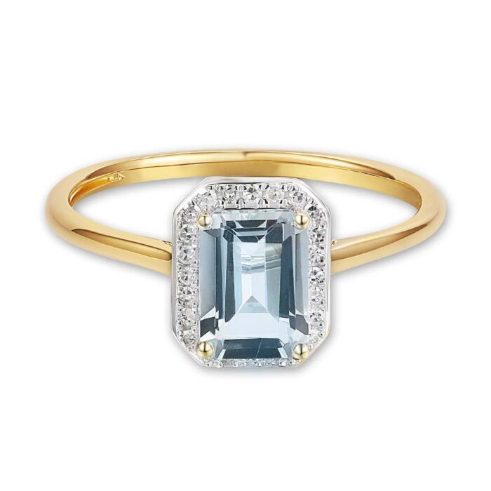 Pierścionek złoty z białym topazem i diamentami - obrazek 3