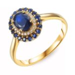Pierścionek złoty z szafirami i diamentami