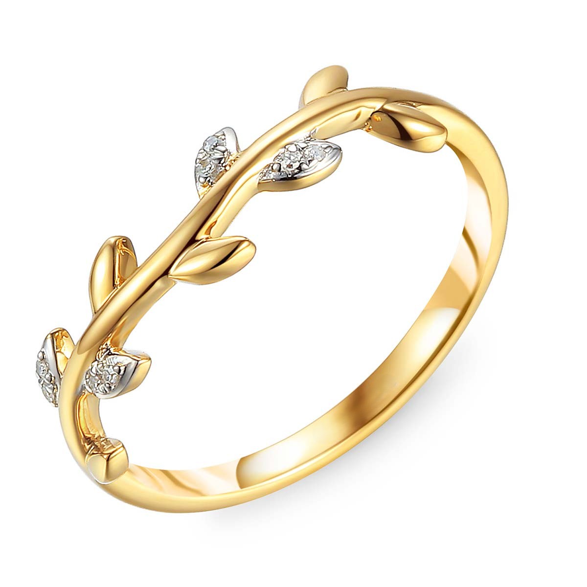 ADIAMO-79601Y Pierścionek złoty z diamentami listki - obrazek 1