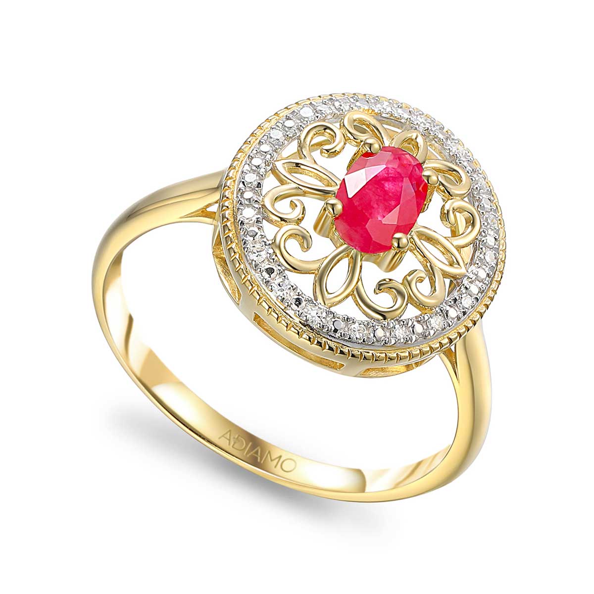 ADIAMO-86860RYRU Pierścionek złoty z rubinem i diamentami - obrazek 1