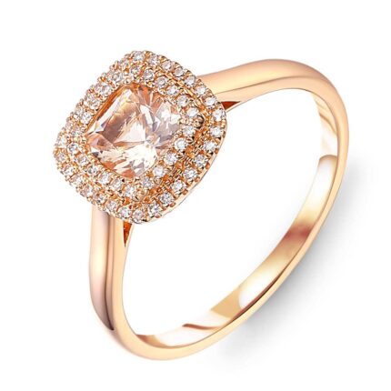 Pierścionek zaręczynowy z morganitem i diamentami naturalnymi - różowe złoto pr. 585, 0,52 ct